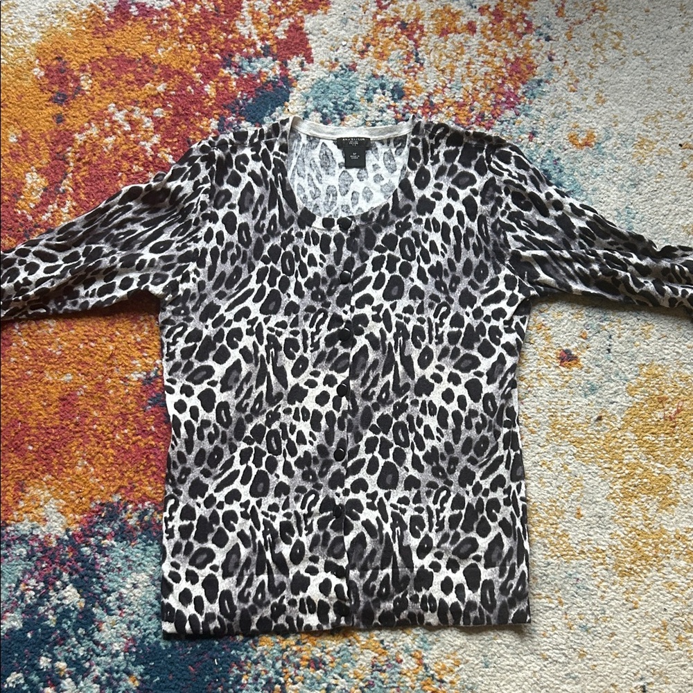 Ann Taylor Black and White Leopard Print Cardigan